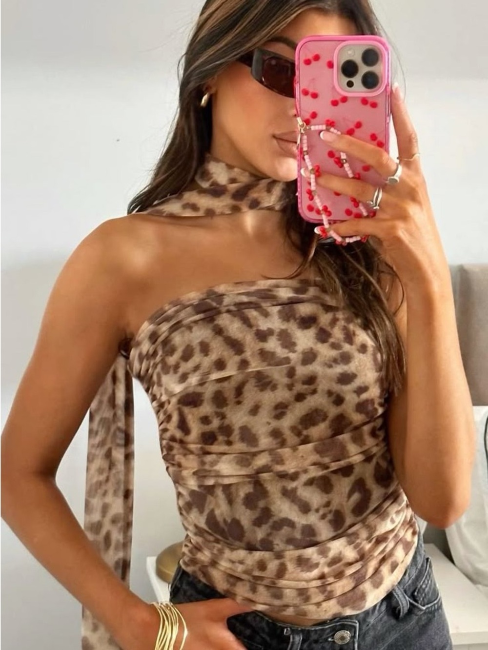 Zara Pinterest Leopard Print Mesh Neck Tie Tube Top